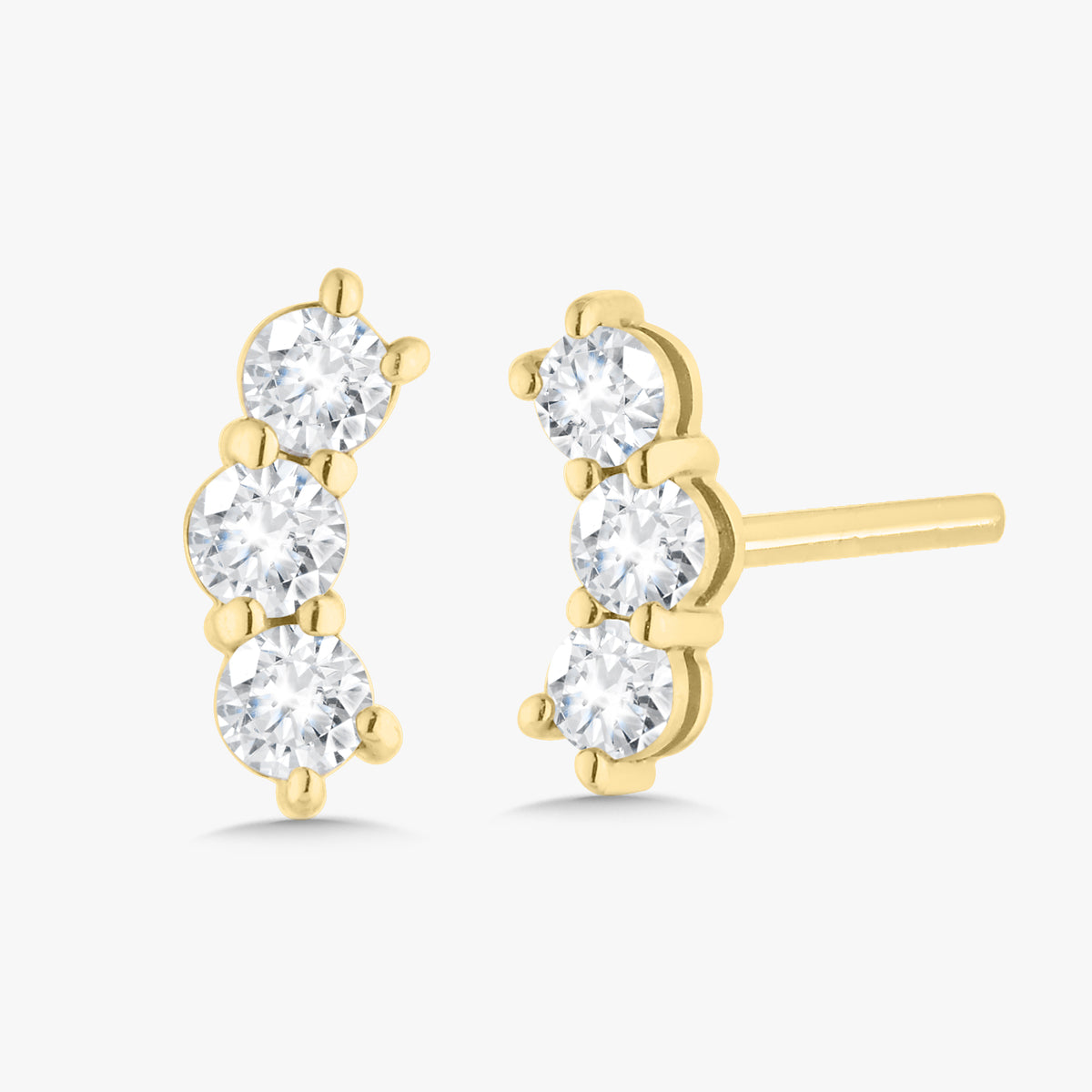 Penelope Tiny Three Diamond Curved Bar Stud Earrings – RWFJ