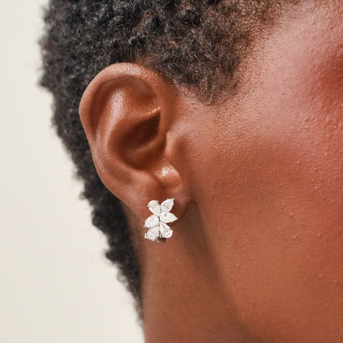 Perla Pear Diamond Cluster Stud Earrings 3.90 ctw