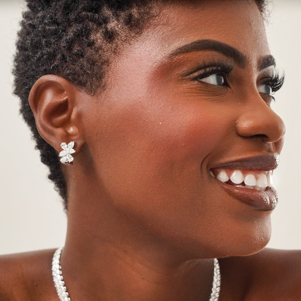 Perla Pear Diamond Cluster Stud Earrings 3.90 ctw