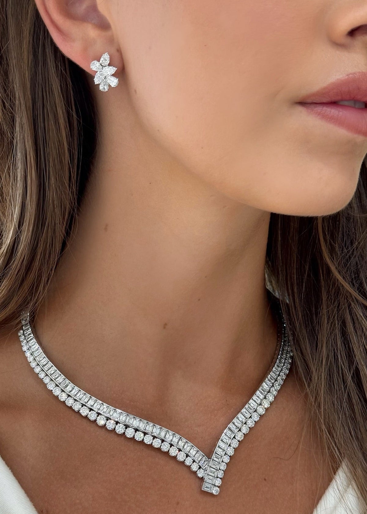 Perla Pear Diamond Cluster Stud Earrings 3.90 ctw