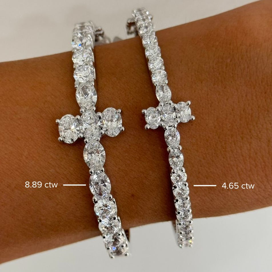 Petite Kirk Oval & Round Diamond Cross Bangle 4.65 ctw, Kirk Oval & Round Diamond Cross Bangle 8.89 ctw