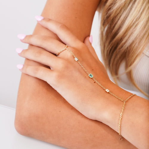 Portia Emerald Bezel Hand Chain Bracelet