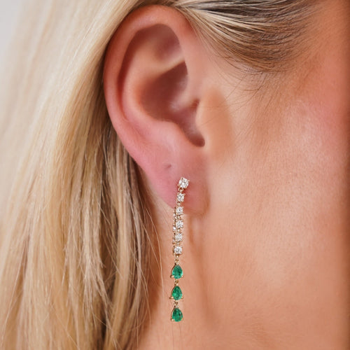 Portia Round Diamond & Emerald Pear Dangle Stud Earrings 1.53 ctw