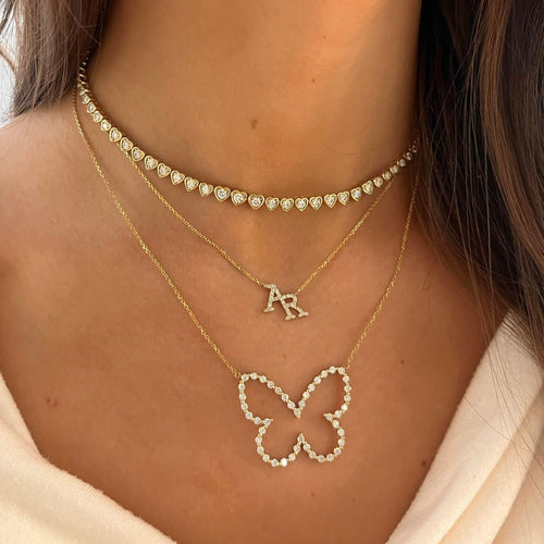 Posie Charlie Cloud® Floating Diamond Butterfly Necklace 1.54 ctw, Harley Graduated Diamond Heart Bezel Tennis Necklace 2.87 ctw