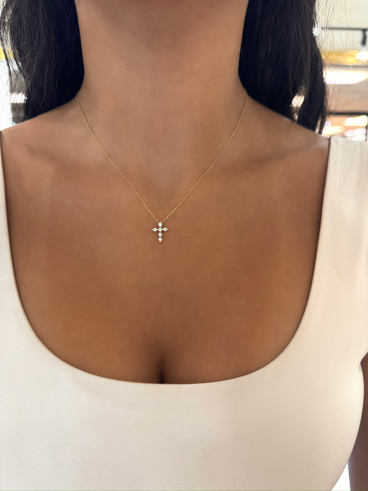 Posie Charlie Cloud® Floating Diamond Cross Necklace 0.21 ctw