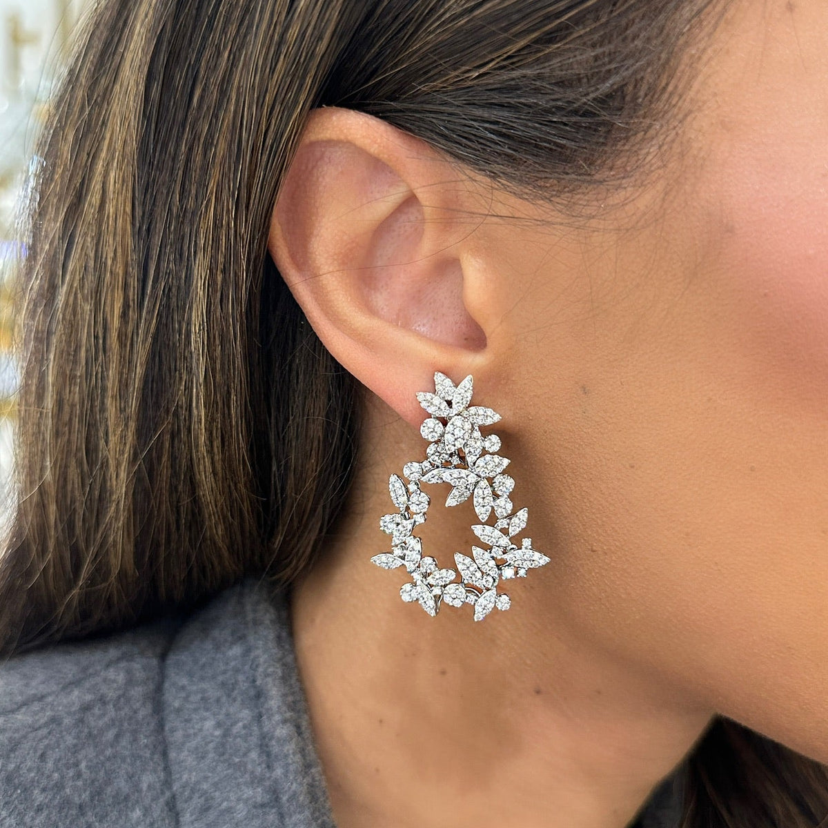 Princess Bride Diamond Two-Way Flower Drop Earrings 4.78 ctw