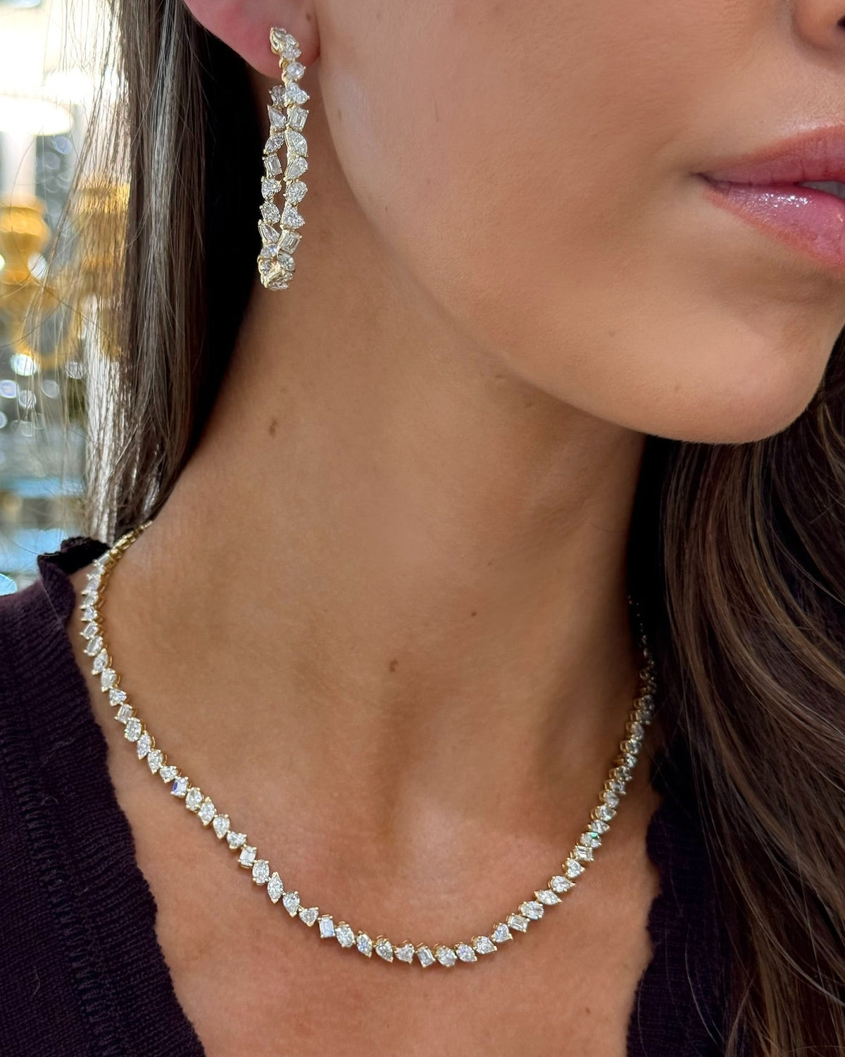 Pruitt Multi Mixed Shape Diamond Tennis Necklace and Pruitt Multi Mixed Shape Diamond Hoop Earrings 8.68 ctw