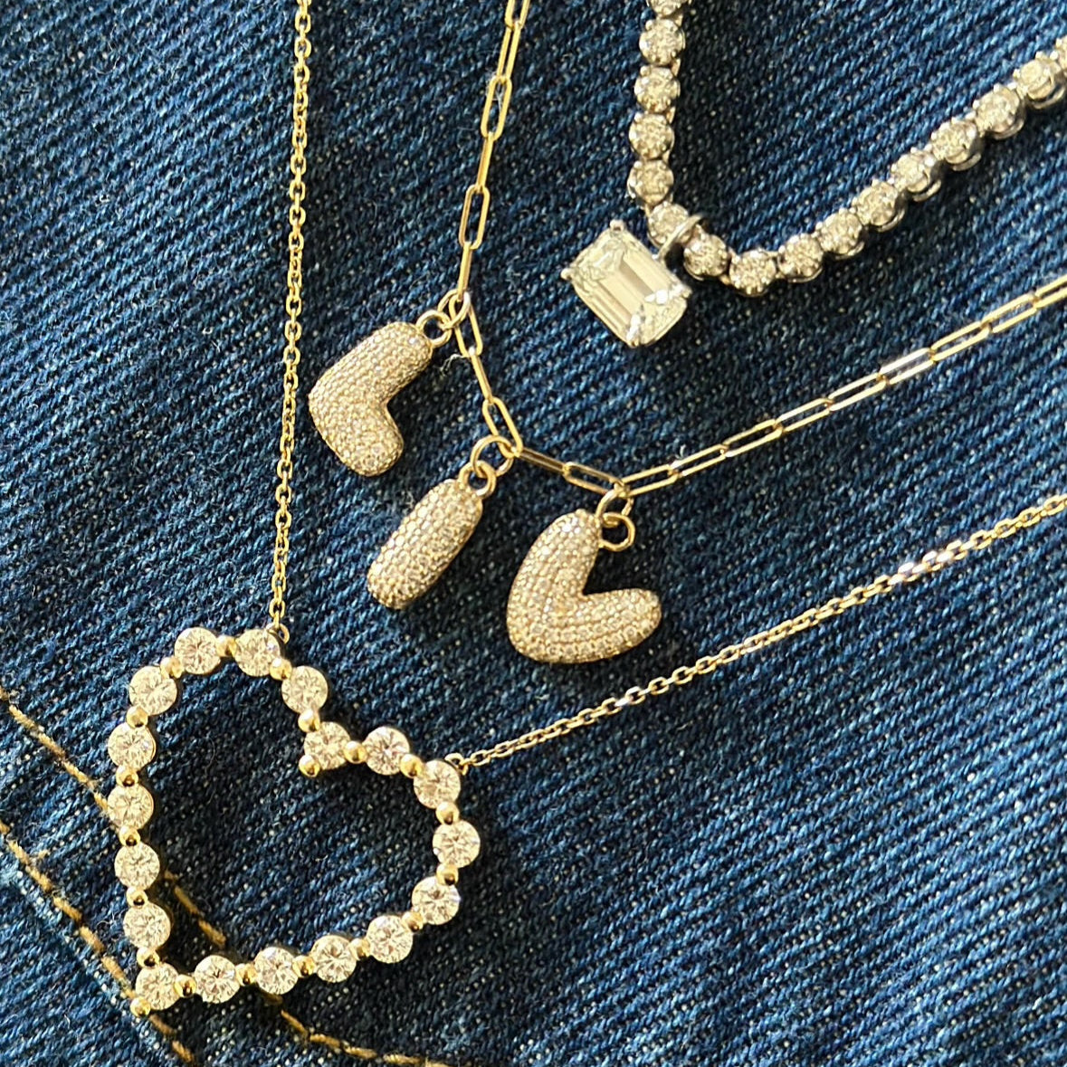 Puffy Bubble Initial Pave Diamond Charm