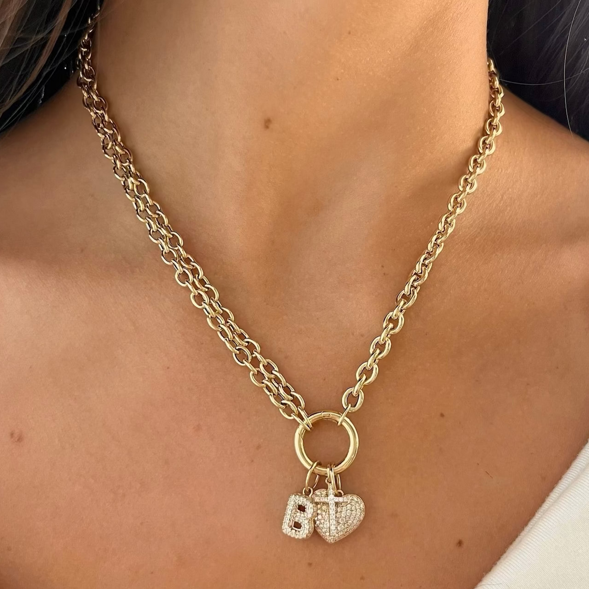 Puffy Bubble Initial Pave Diamond Charm
