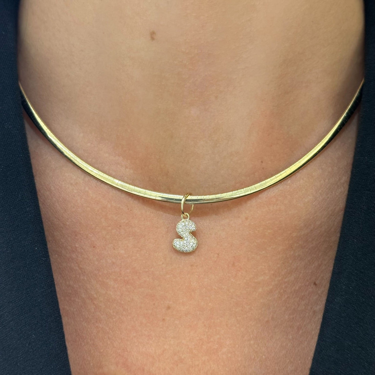 Puffy Bubble Initial Pave Diamond Charm