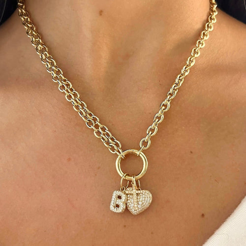 Puffy Bubble Initial Pave Diamond Charm