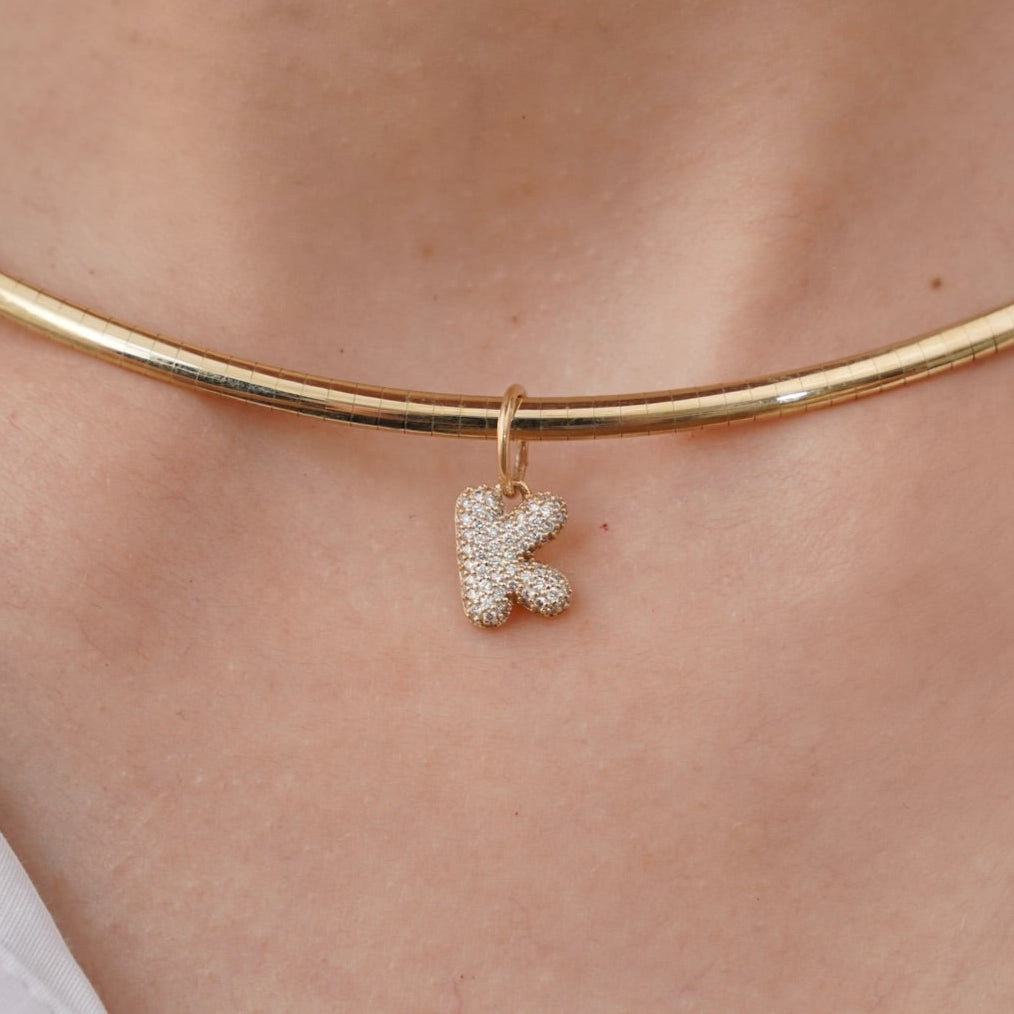 Puffy Bubble Initial Pave Diamond Charm