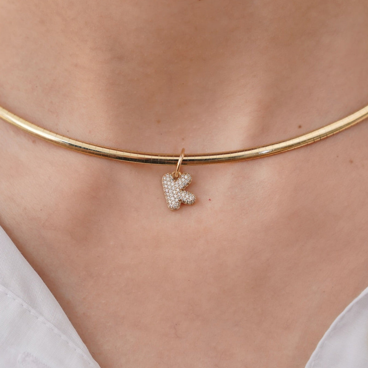 Puffy Bubble Initial Pave Diamond Charm