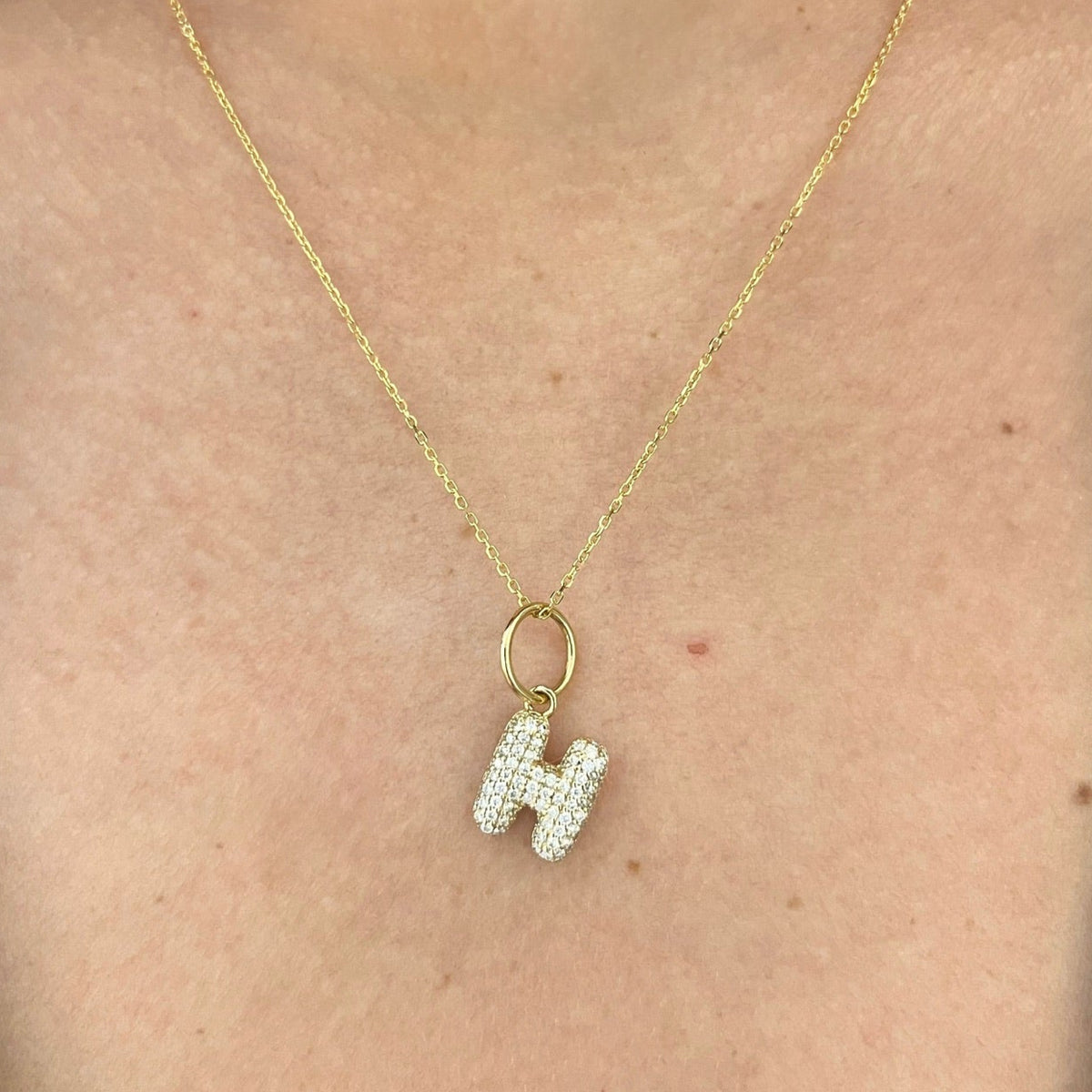 Puffy Bubble Initial Pave Diamond Charm
