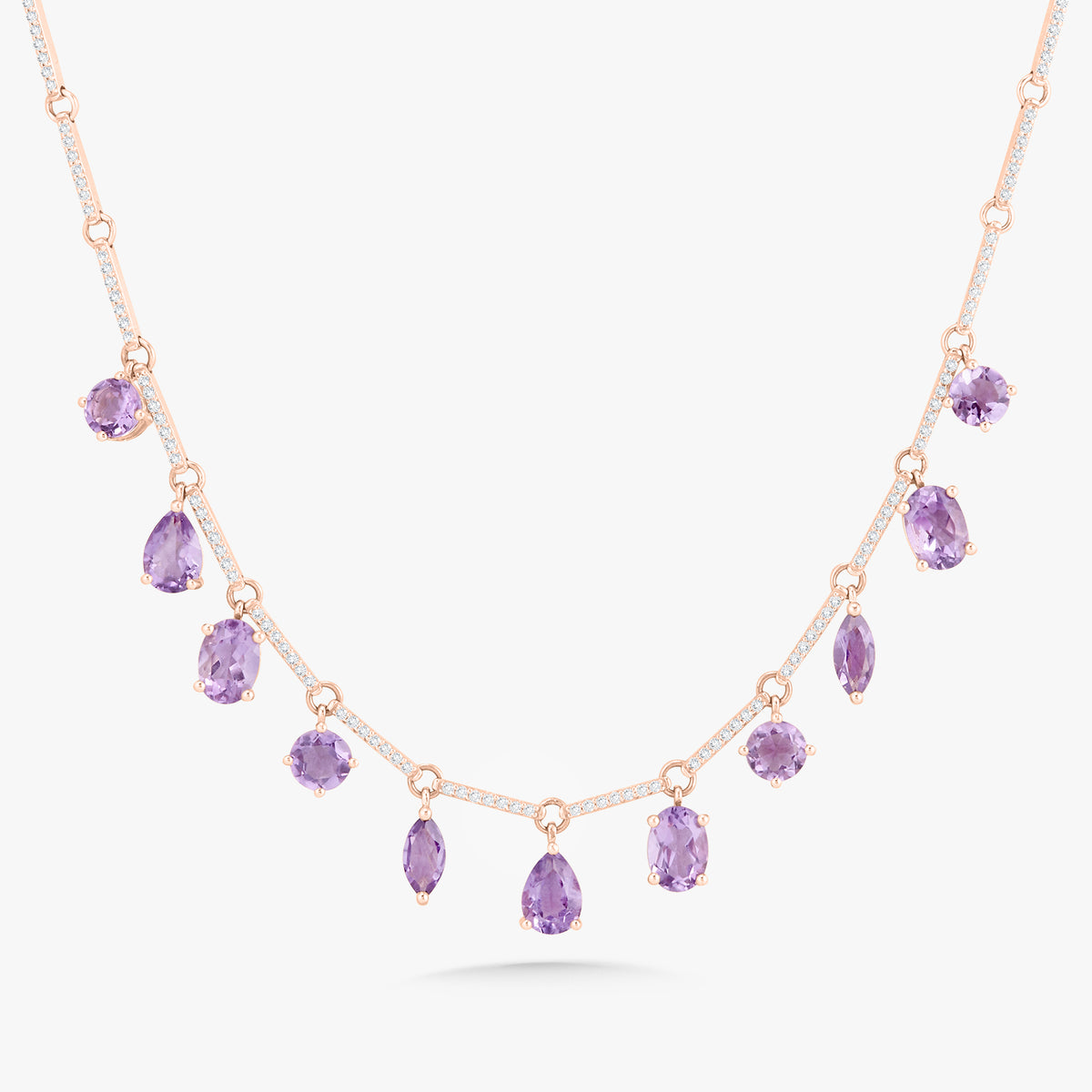 Carter Amethyst Multi-Shape & Diamond Dangle Tennis Necklace 6.14 ctw