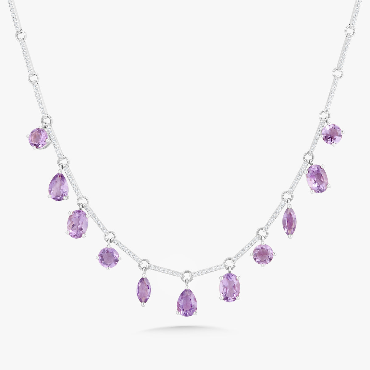 Carter Amethyst Multi-Shape & Diamond Dangle Tennis Necklace 6.14 ctw