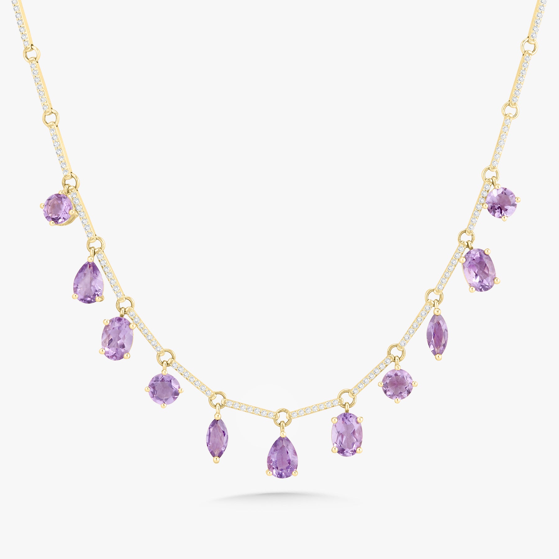 Carter Amethyst Multi Mixed Shape & Diamond Dangle Tennis Necklace