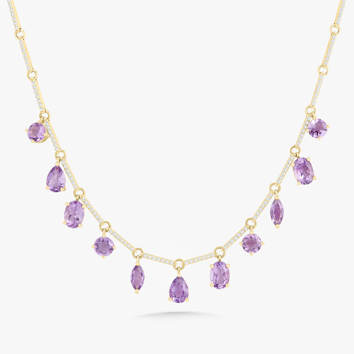 Carter Amethyst Multi-Shape & Diamond Dangle Tennis Necklace 6.14 ctw
