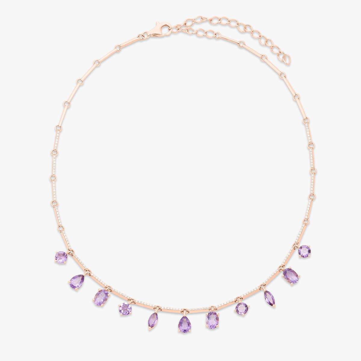Carter Amethyst Multi-Shape & Diamond Dangle Tennis Necklace 6.14 ctw