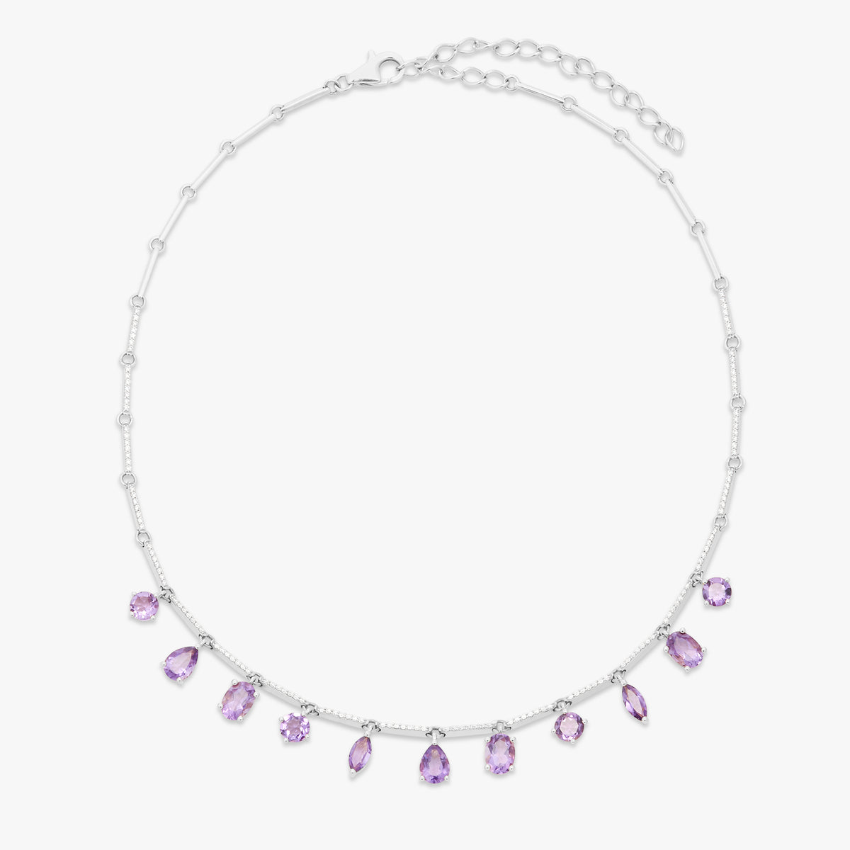 Carter Amethyst Multi-Shape & Diamond Dangle Tennis Necklace 6.14 ctw