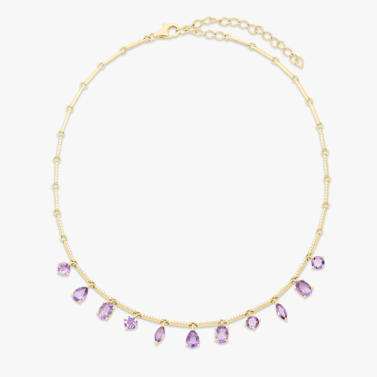 Carter Amethyst Multi-Shape & Diamond Dangle Tennis Necklace 6.14 ctw