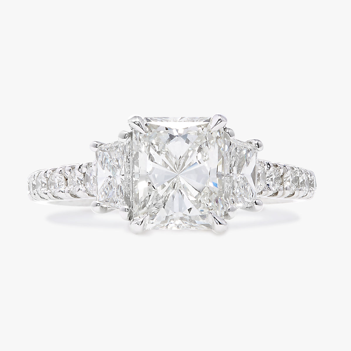 1.50ct Natural Radiant Diamond in a Pavé Cathedral with Brilliant Trapezoids