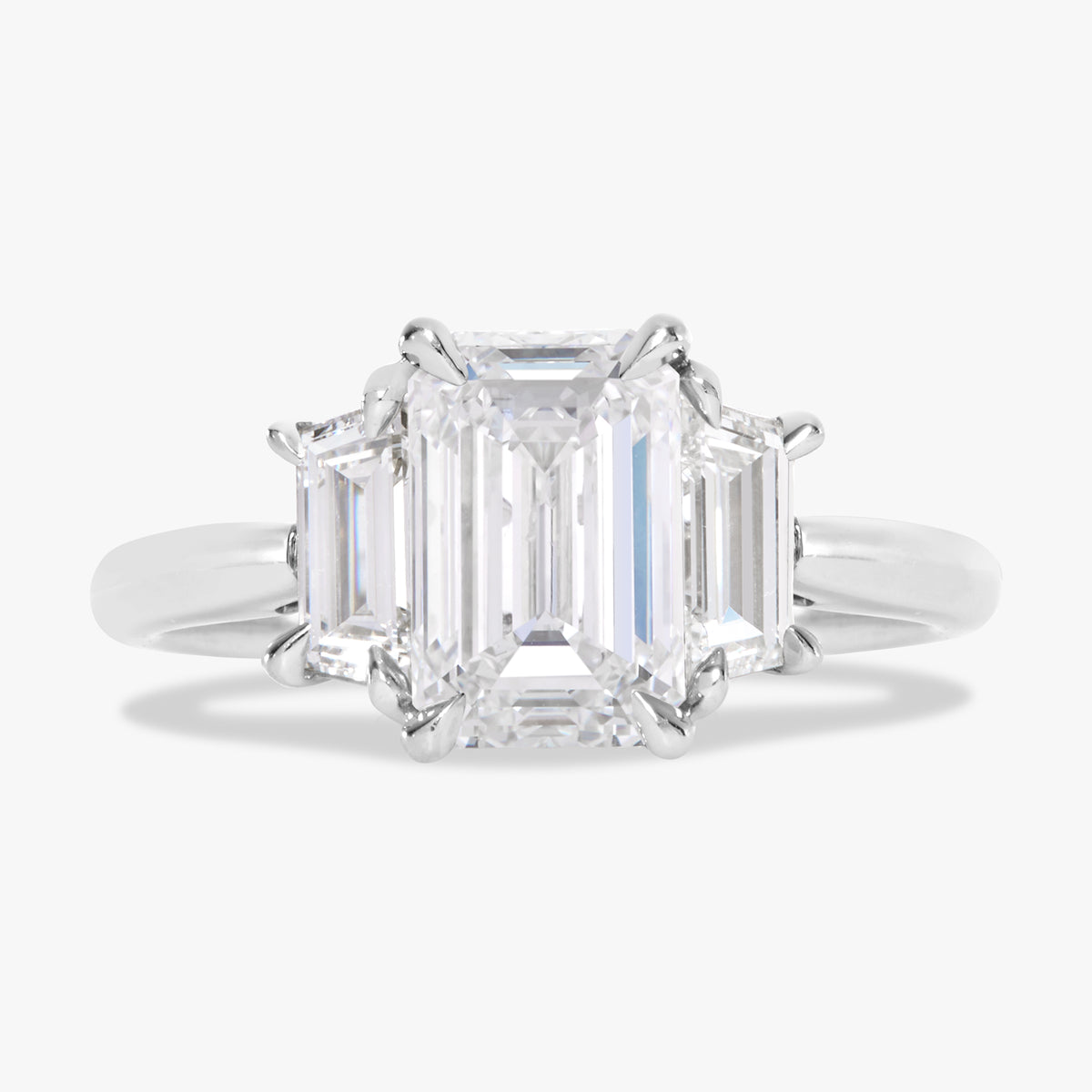 1.70ct Natural Emerald Diamond in a Cathedral with Step-cut Trapezoids