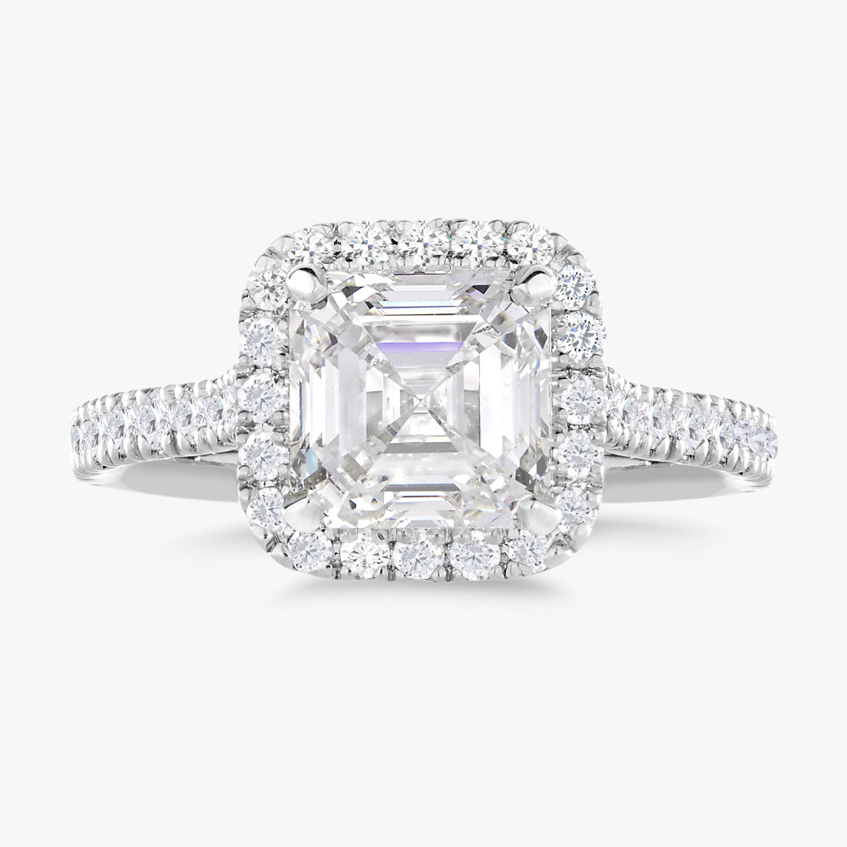 2.05ct Natural Asscher Diamond in a Pavé Cathedral with a Halo and Diamonds on the Bridge