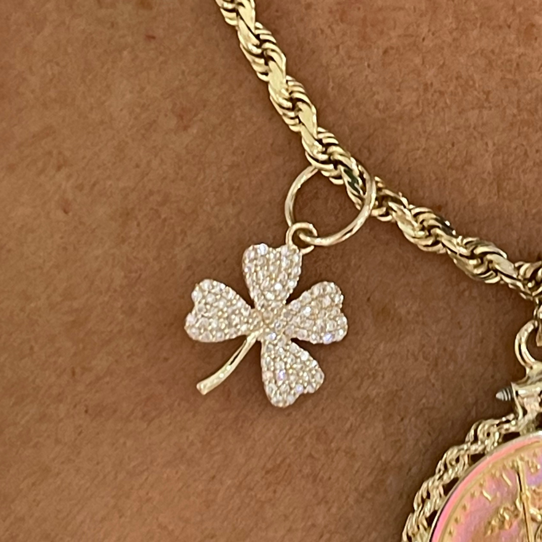 "Lucky" Four Leaf Clover Diamond Charm