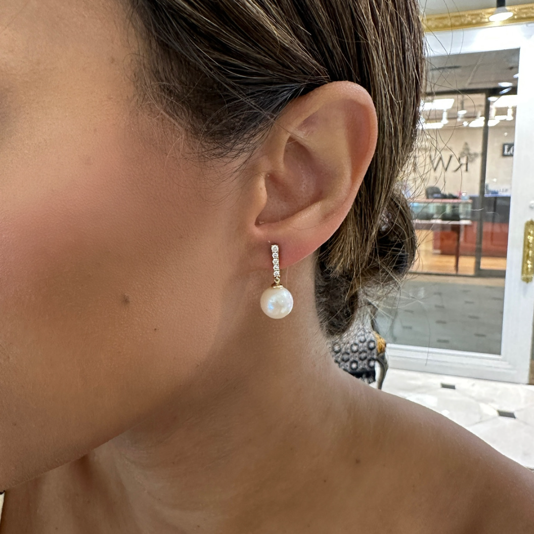 Dominique Diamond Bar with Pearl Dangle Stud Earrings