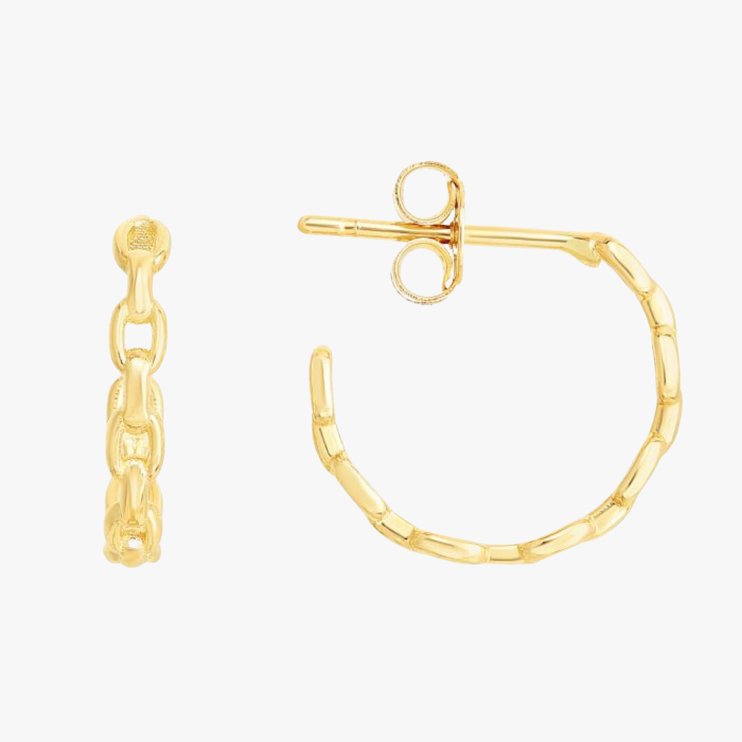 Reo Oval Chain Link Gold Hoop Earrings