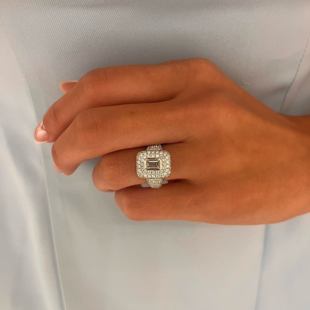 Knox Pave Diamond Emerald Cut Signet Ring 2.70 ctw