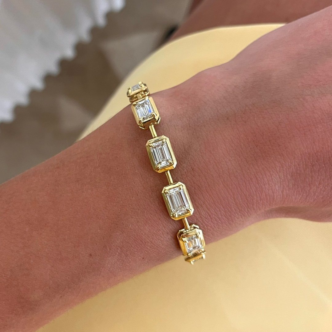 Clara Mae Bezel Prong Emerald Cut Diamond Bracelet 13.37 ctw
