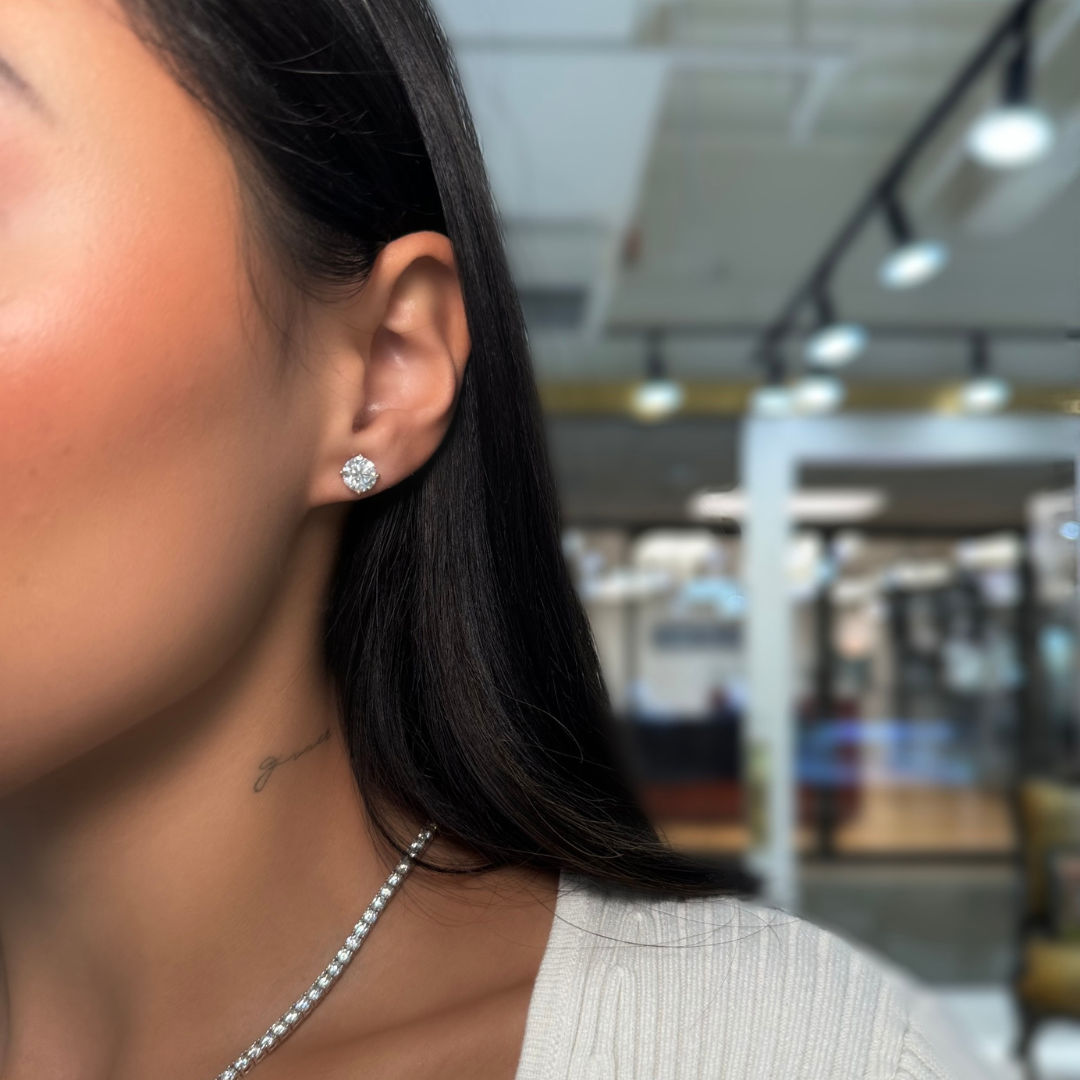 FLASH SALE Lab Grown Three Prong Martini Diamond Stud Earrings (3 ctw)