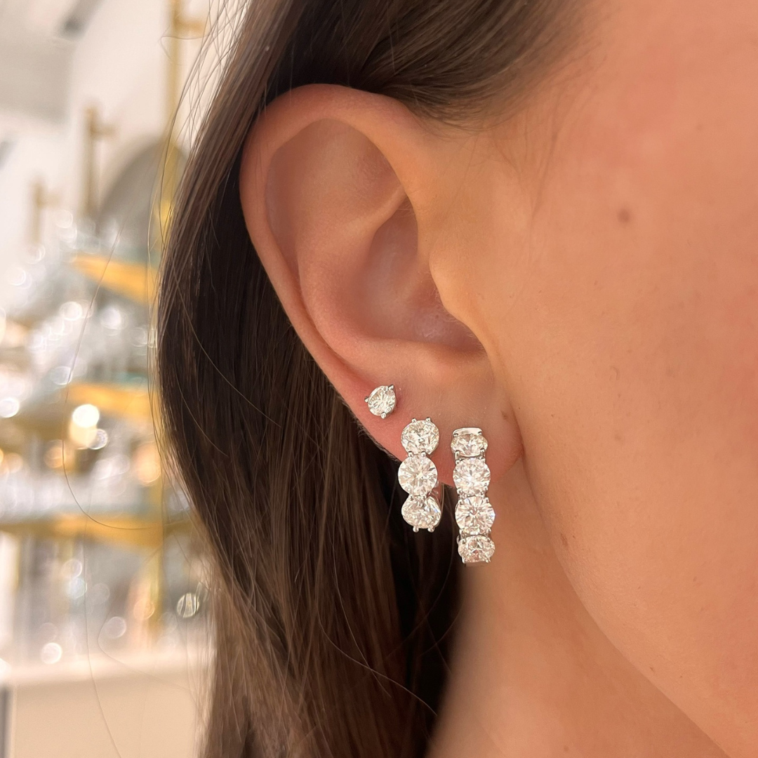 Abriella Three Stone Diamond Huggie Earrings 4.30 ctw