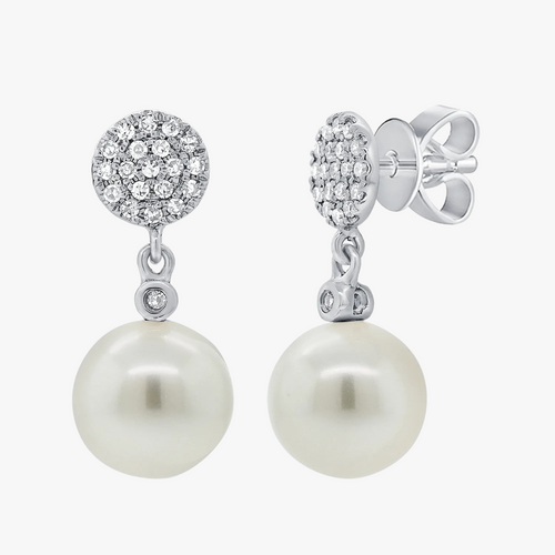 Augusta Pearl & Diamond Dangle Stud Earrings