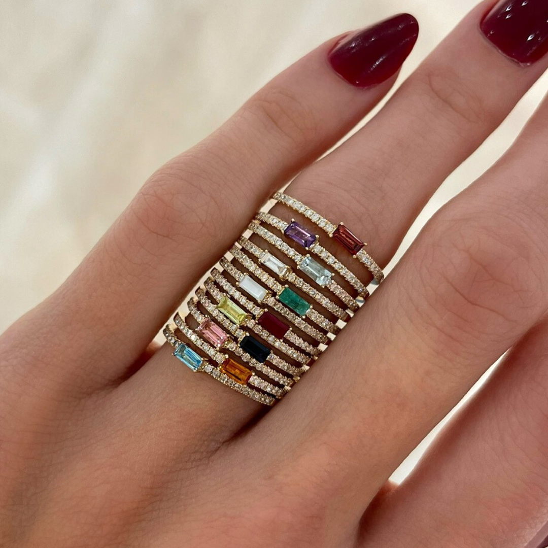 Baguette Birthstone and Diamond Stacking Band Ring