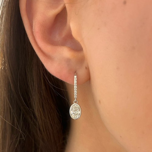Bezeled Oval Diamond Dangle Earrings 1.79 ctw
