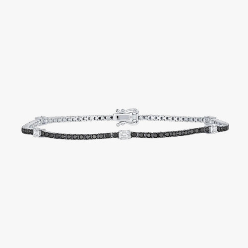 Black Diamond & Emerald Cut Station Tennis Bracelet