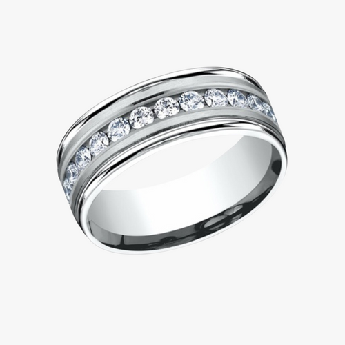 Channel Set Diamond Wedding Band 8mm