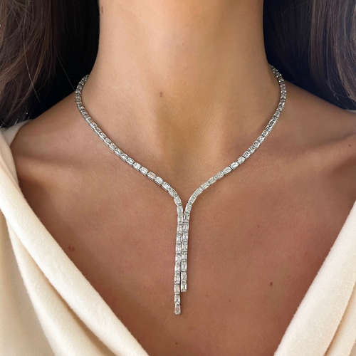 Channel Set Emerald Cut Diamond Double Lariat 24 ctw