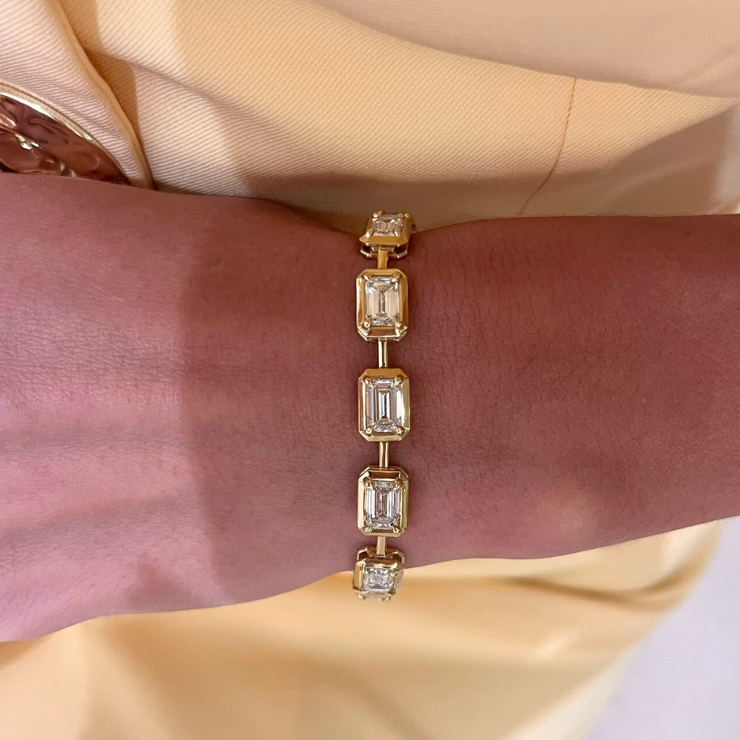 Clara Mae Bezel Prong Emerald Cut Diamond Bracelet 13.37 ctw