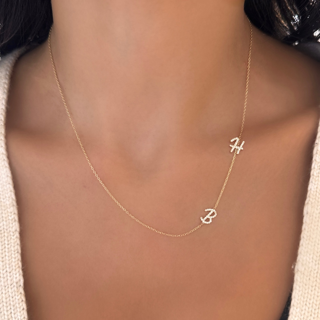 Gold Sideways Initial Necklace Personalized Necklace Gift - Etsy | Initial  necklace gold, Initial earrings, Evil eye necklace