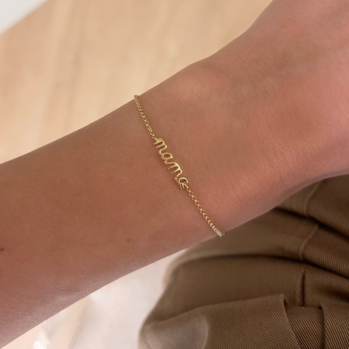 Dainty "Mama" Gold Wire Script Bracelet