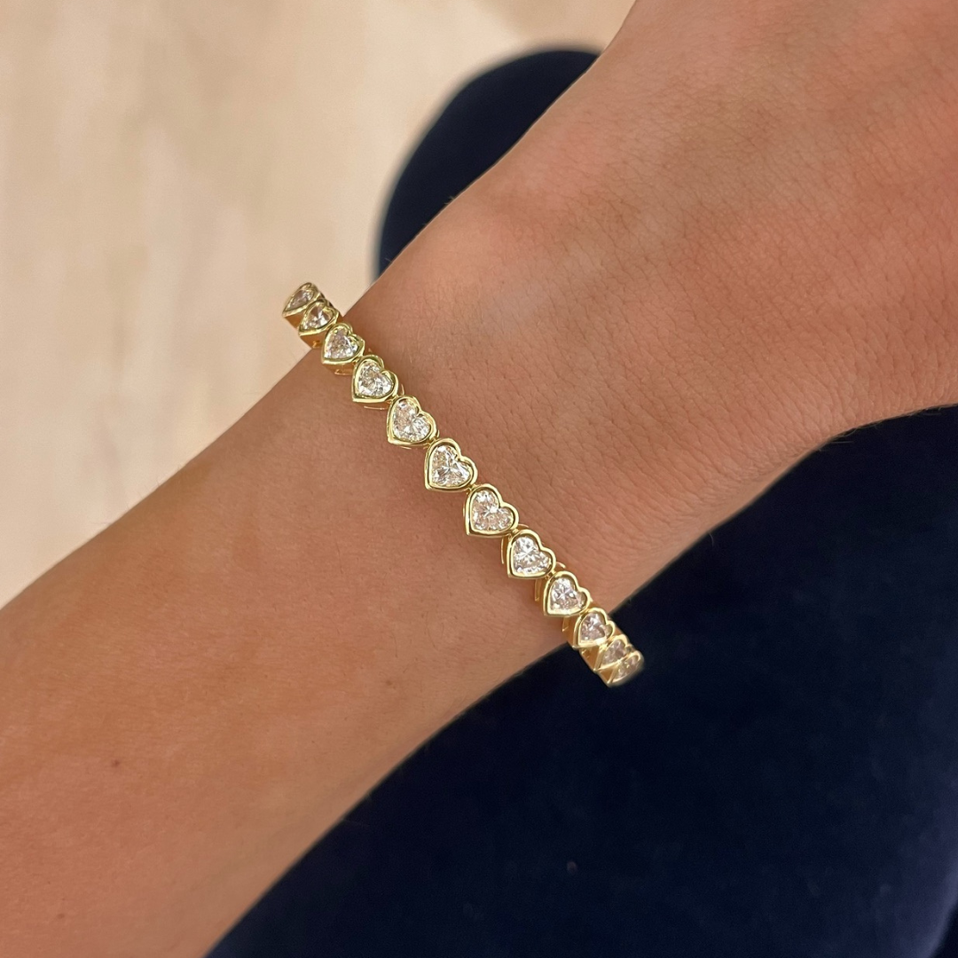 Heart Shaped Diamond Bezel Bangle Bracelet 3.90 ctw