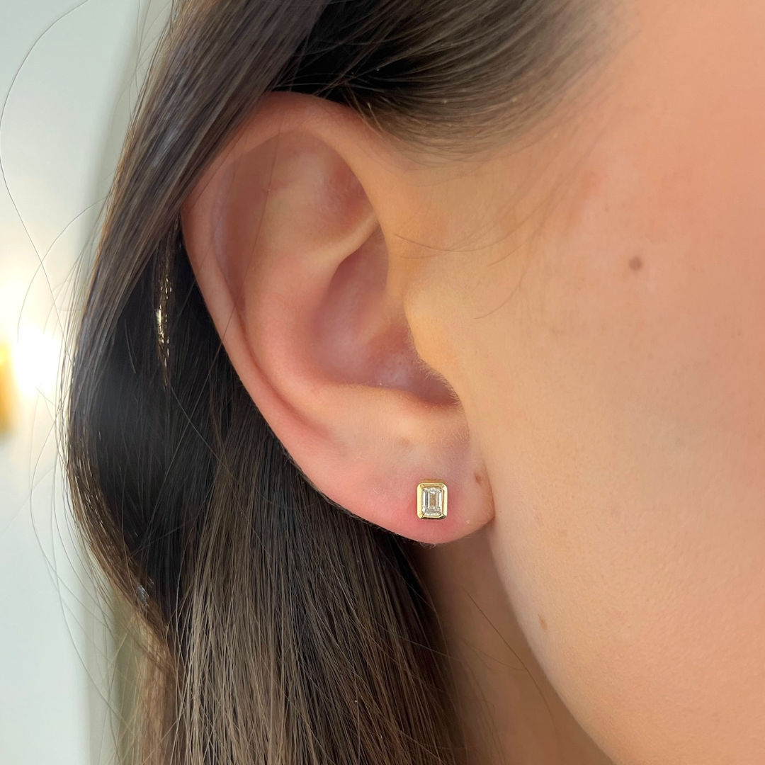 Emerald Cut Diamond Bezel Stud Earrings