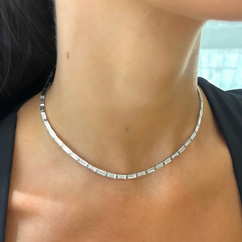 East to West Baguette Diamond Adjustable Choker Necklace 7.37 ctw