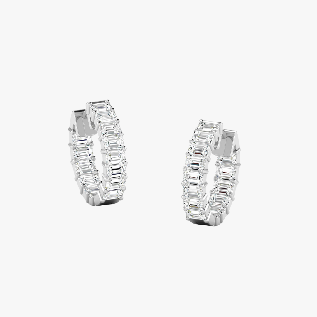 Emerald Cut Diamond Huggie Earrings