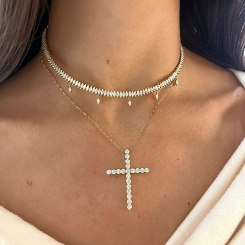 Gracie Scalloped Diamond Cross Necklace 2.56 ctw