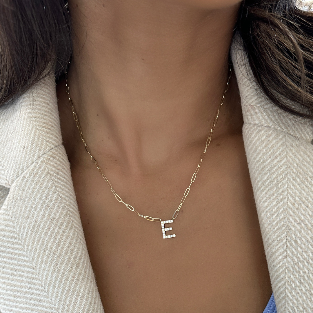 Initial Diamond Paperclip Necklace